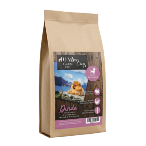 Croquette Chiot et petite chien Gamme Nutrition naturelle sans céréale dinde canard patate douce O'Maya Croq