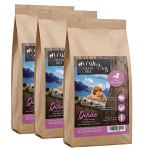 Croquette Chiot et petite chien Gamme Nutrition naturelle sans céréale dinde canard patate douce O'Maya Croq lot frais de port offerts