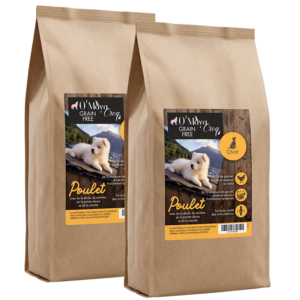Croquette Chiot et petite chien Gamme Nutrition naturelle sans céréale poulet dinde saumon O'Maya Croq lot frais de port offerts