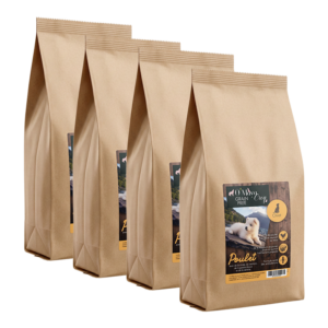 Croquette Chiot et petite chien Gamme Nutrition naturelle sans céréale poulet dinde saumon O'Maya Croq lot frais de port offerts