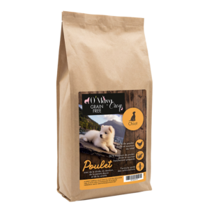 Croquette Chiot et petite chien Gamme Nutrition naturelle sans céréale poulet dinde saumon O'Maya Croq