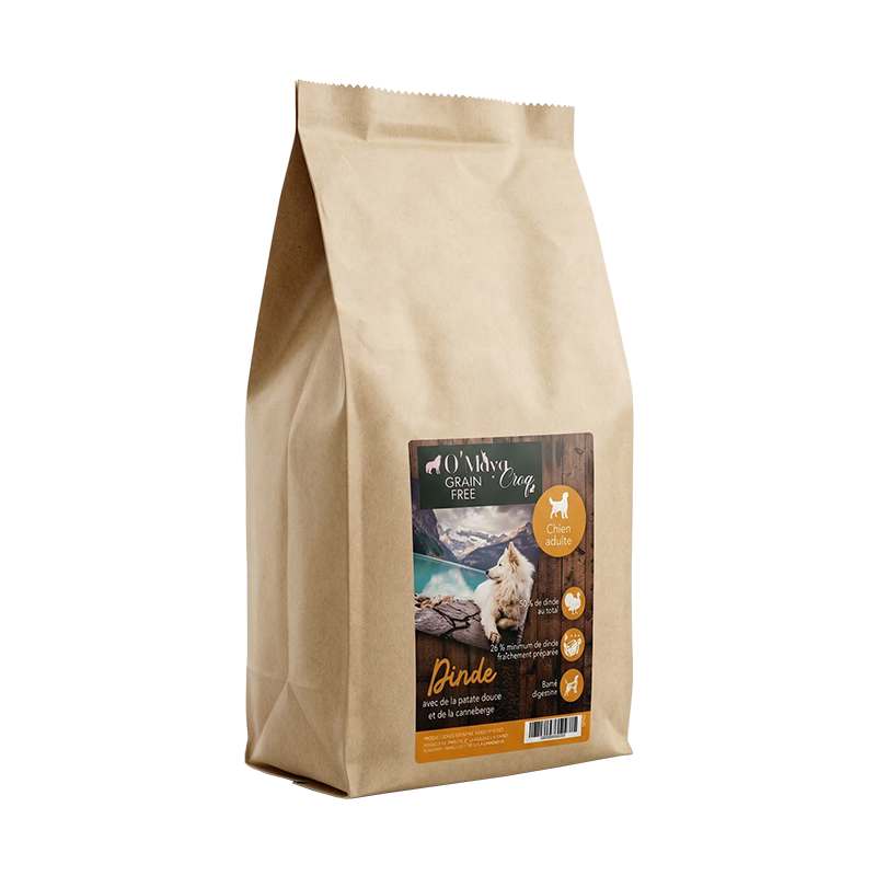 Croquette Chien Gamme Nutrition naturelle sans céréale dinde patate douce O'Maya Croq