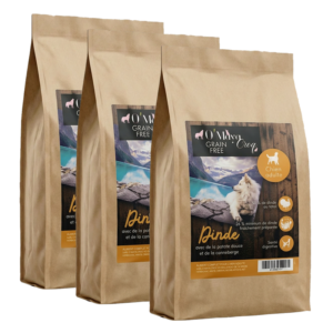 Croquette Chien Gamme Nutrition naturelle sans céréale dinde patate douce O'Maya Croq lot remise