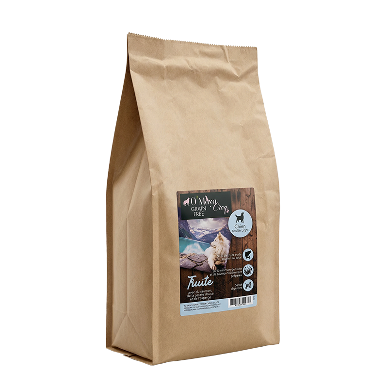 Croquette Chien Gamme Nutrition naturelle sans céréale truite saumon light O'Maya Croq