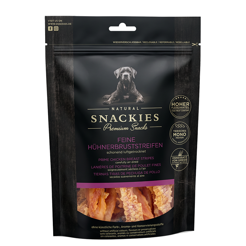 Friandise chien Snackies 100% viande séchée filet de poulet O'Maya Croq